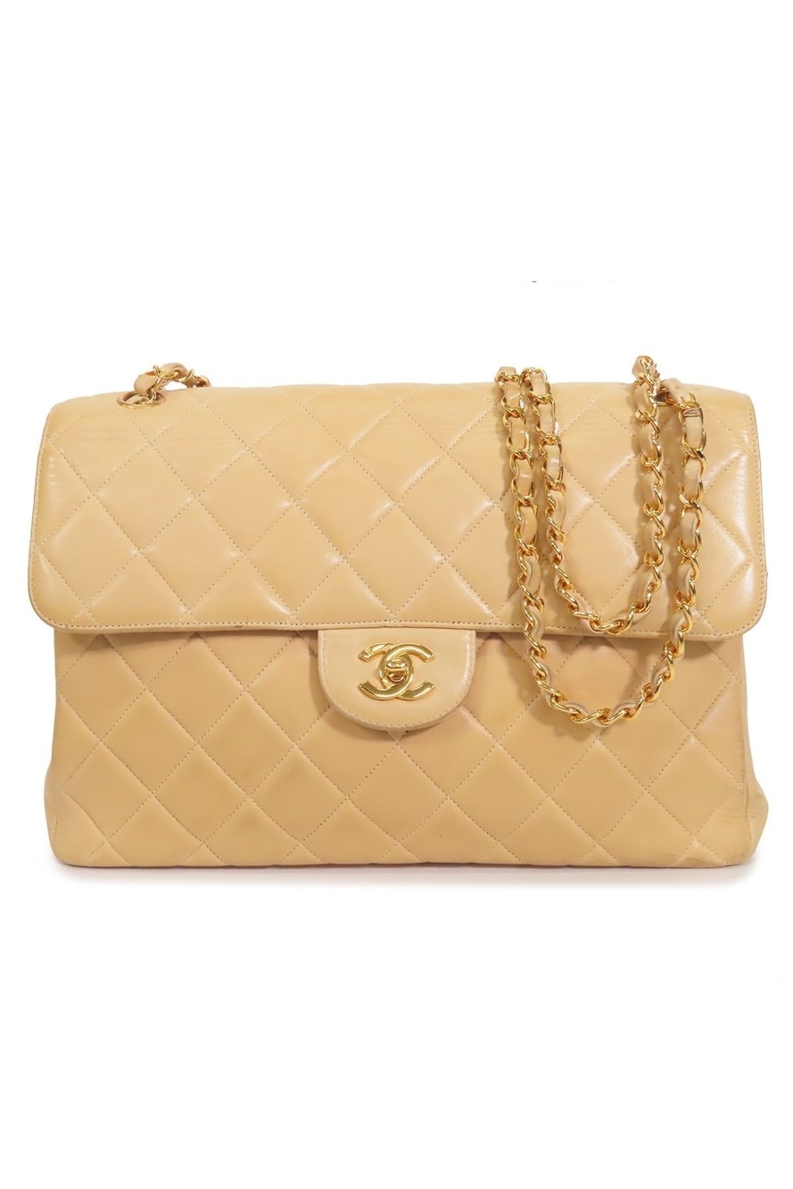 Chanel Chain Beige Gold Lambskin Quilted Double Face 30 Shoulder Bag